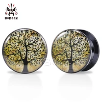 kubooz new acrylic life tree leaves ear plugs body jewelry earring gauges tunnels piercing stretchers expanders 6 30mm 2pcs
