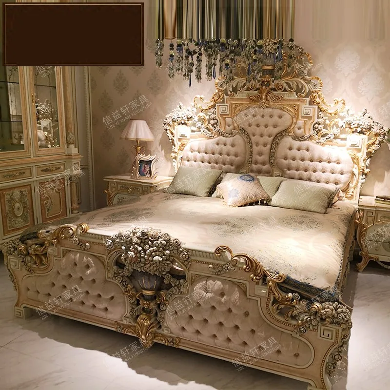 

Кровать принцессы из ткани с французской росписью, роскошная Дворцовая резная двойная кровать из массива дерева, европейская мебель на заказ