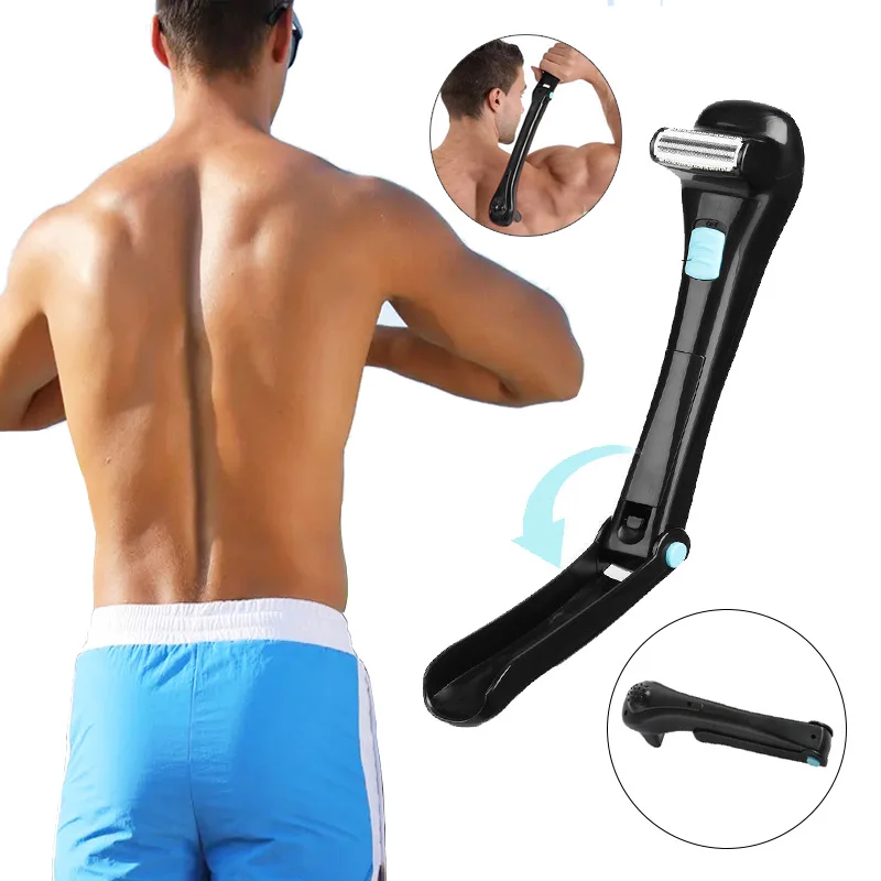 Foldable Long Handle Dual Blades Removing Epilator Men Body Hairy Groom Trimming Razor