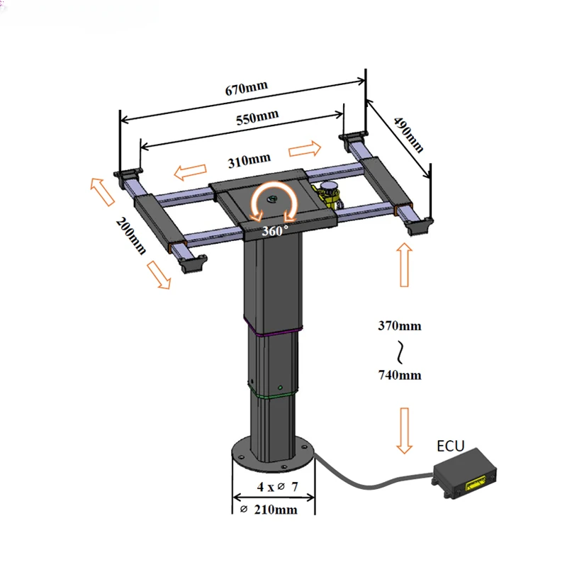 

12V electrical RV Table Frame with Turning and Shifting Mechanism and van table Free-Standing Lifting Frame