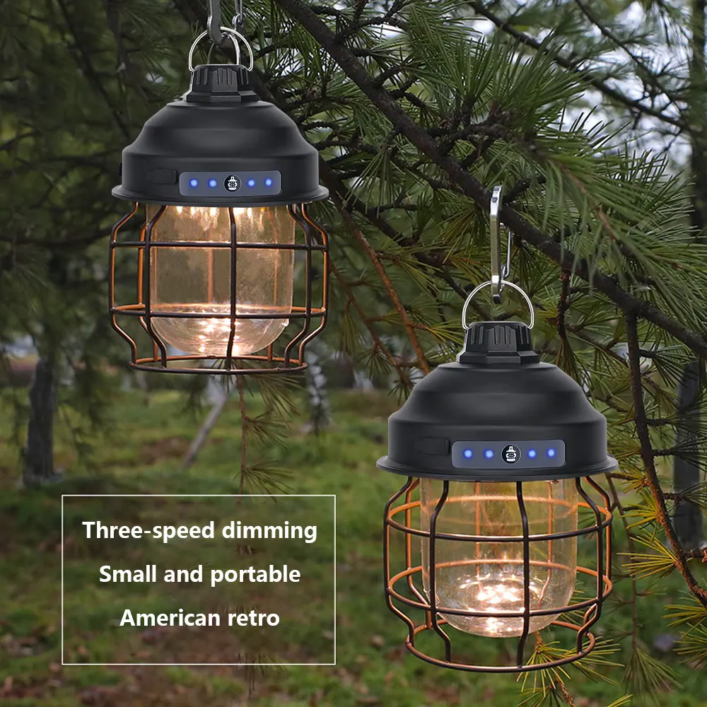 Винтажный металлический подвесной мини-фонарь с аккумулятором 3600 мАч теплый