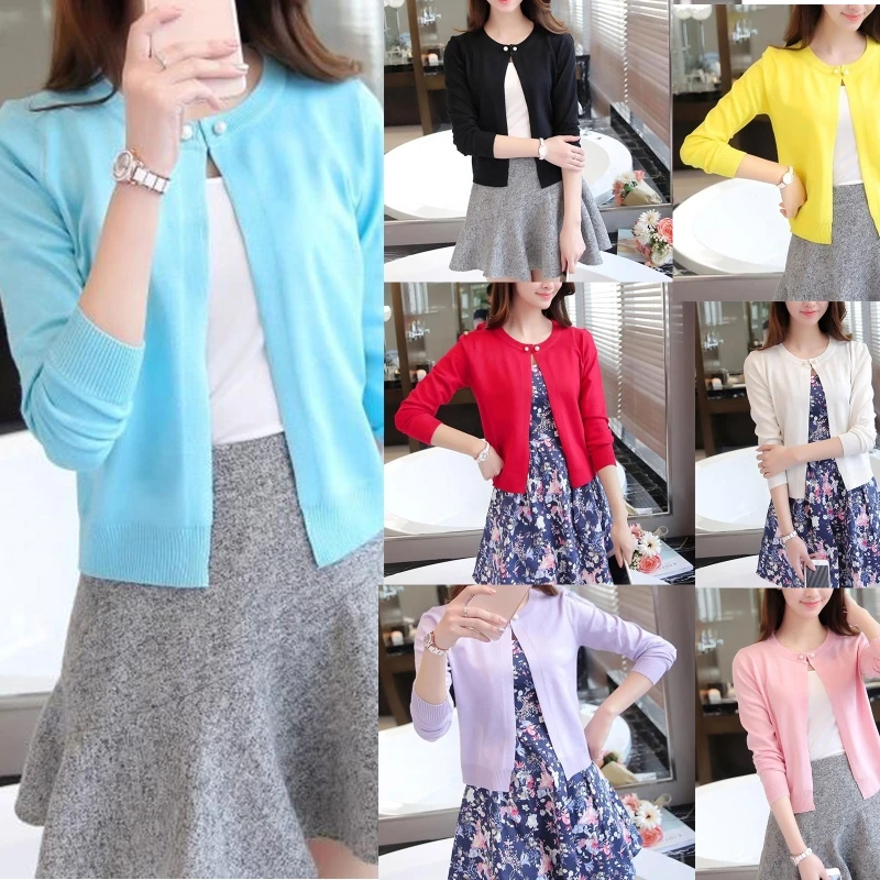 

All-match Women Solid Cardigan Tops Sun-proof Daily Open Front Knitted Streetwear Long Sleeve Sweater for Summer Daily