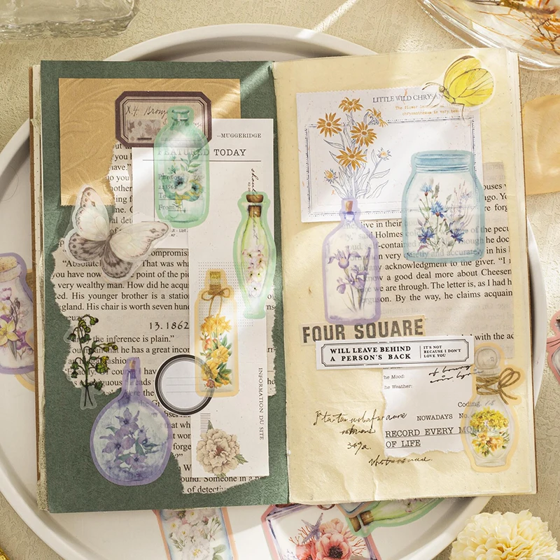 

20 шт. Цветочные Полные наклейки серии бутылок, 6 стилей, декоративные наклейки для домашних животных, наклейки для скрапбукинга