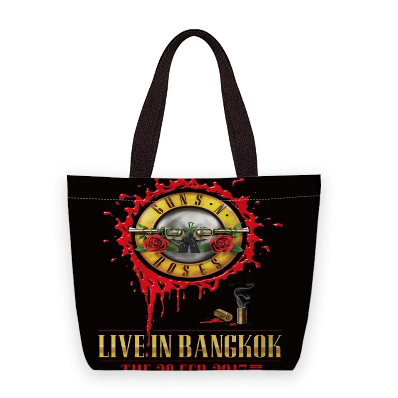 Guns N Roses Linen Handbag Women Tote Bag Cartoon Animal Print Lunch Bag Portable Totes images - 6