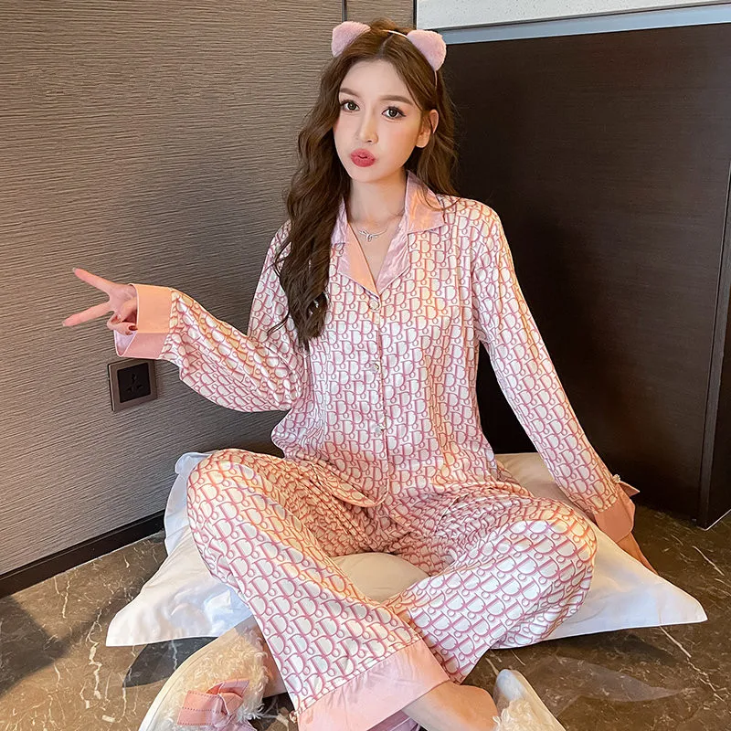 New Elegant Ladies Faux Silk Polyester Dots Pajama Sets Sexy Homewear Women Casual Luxury Pajamas Thin Pajamas Female Sleepwear