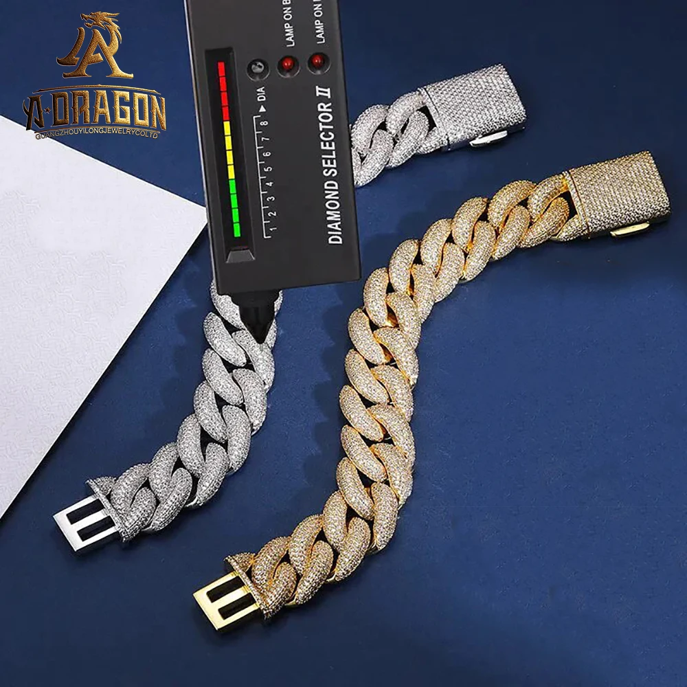 Дизайнерский кубинский браслет с муассанитом тестер бриллиантами круглая