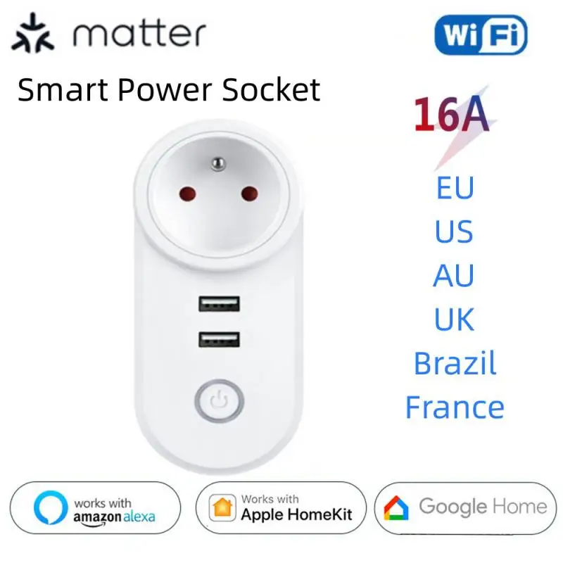 

Matter WiFi Smart Plug Socket EU US AU UK Brazil 16A Timing Power Socket Remote Control Works with Homekit Alexa Google Home