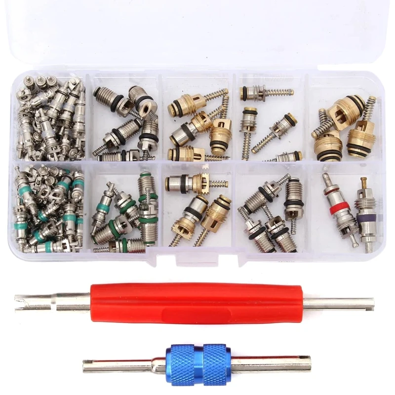 

102x R134A Car A/C Core Valves Portable Automotive Air Conditioning Assortment Kit Valve Cores Remover Tool for Most Car