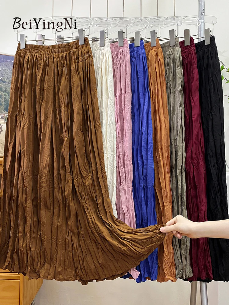 

Beiyingni Spring Autumn 2023 Skirt for Women Korean Fashion Vintage Lining High Waist Maxi Skirts Ladies Black Faldas Jupes 92cm