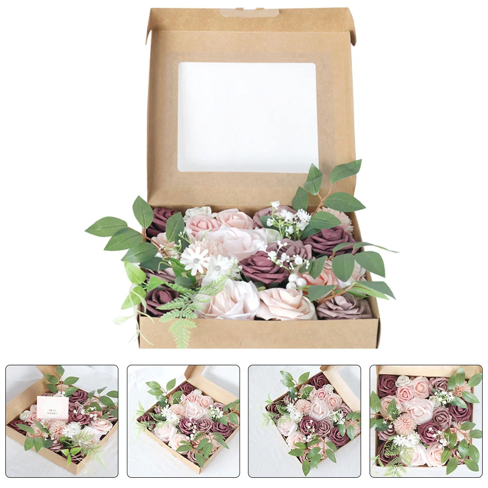 

Artificial Flower Gift Box DIY Party Emulation Heads Ornament Romantic Fake Silk Decor Valentine's Day Decorations Flowers