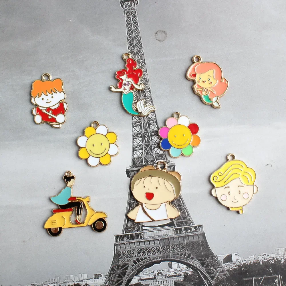 10 шт. металлические эмалированные подвески в виде цветов