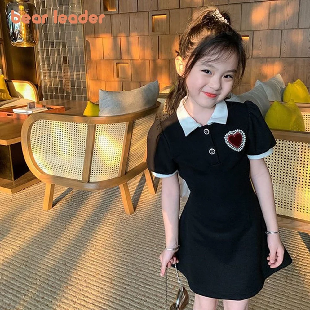 

Bear Leader Girls Dress Summer Children's Clothing Mesh Short Sleeve Bow Dress Girls Preppy Princess Dress Girls Kids Clothes