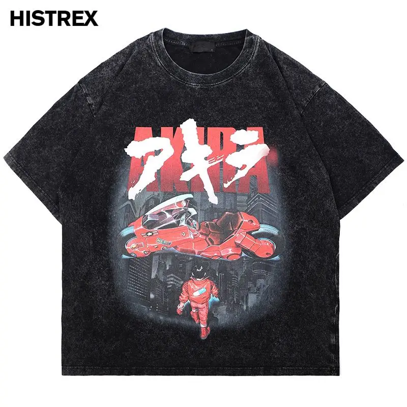 

Мультфильм Streetwear Мужская футболка, 100 хлопок Япония Токио Акира Аниме футболка, хип-хоп стирать тройник, женщины Y2K Винтаж негабаритных одежды