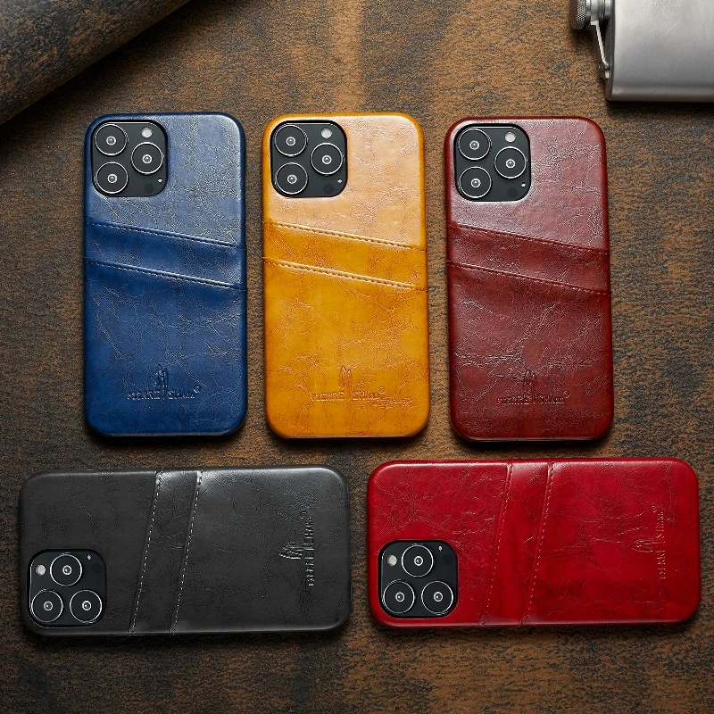

Oil Wax Leather Card Slot Phone Case For iPhone14 13 12 Mini 11 Pro Max XR X XS Max 8 7 Plus Shockproof Slim Holder Cover