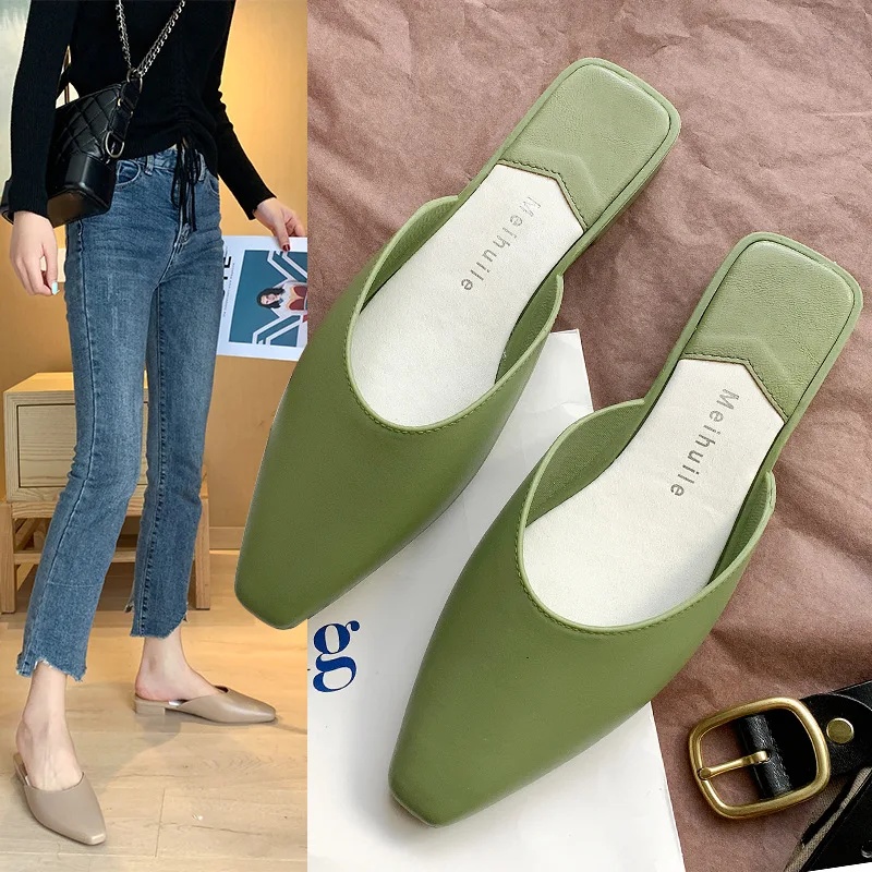 

2020 Summer New Women's Sandals Female Korean Version of The Flat High-heeled Square Head Muller Shoes Wild Baotou Sandals Women