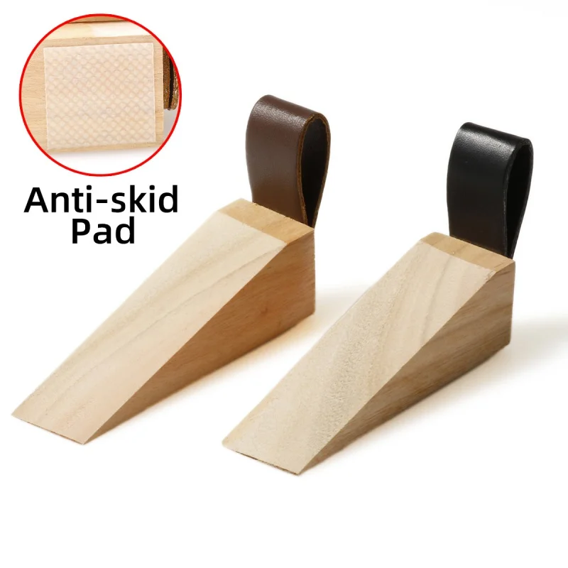 

Solid Wood Door Stopper Non-Slip Stop Baby Protect Leather Rope Wedge Anti-collision Creative Gate Decor