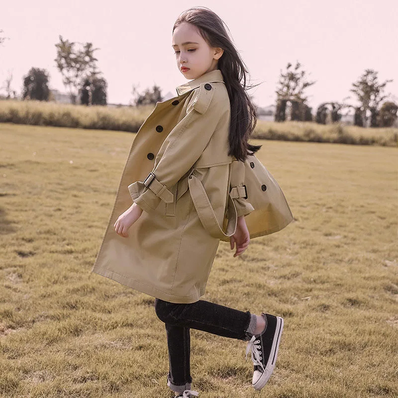 

For Fashion Girls Long Cotton Clothing New Coats Autumn England Jacket Girls Trench Windbreaker Children Spring Teen 2023 Style