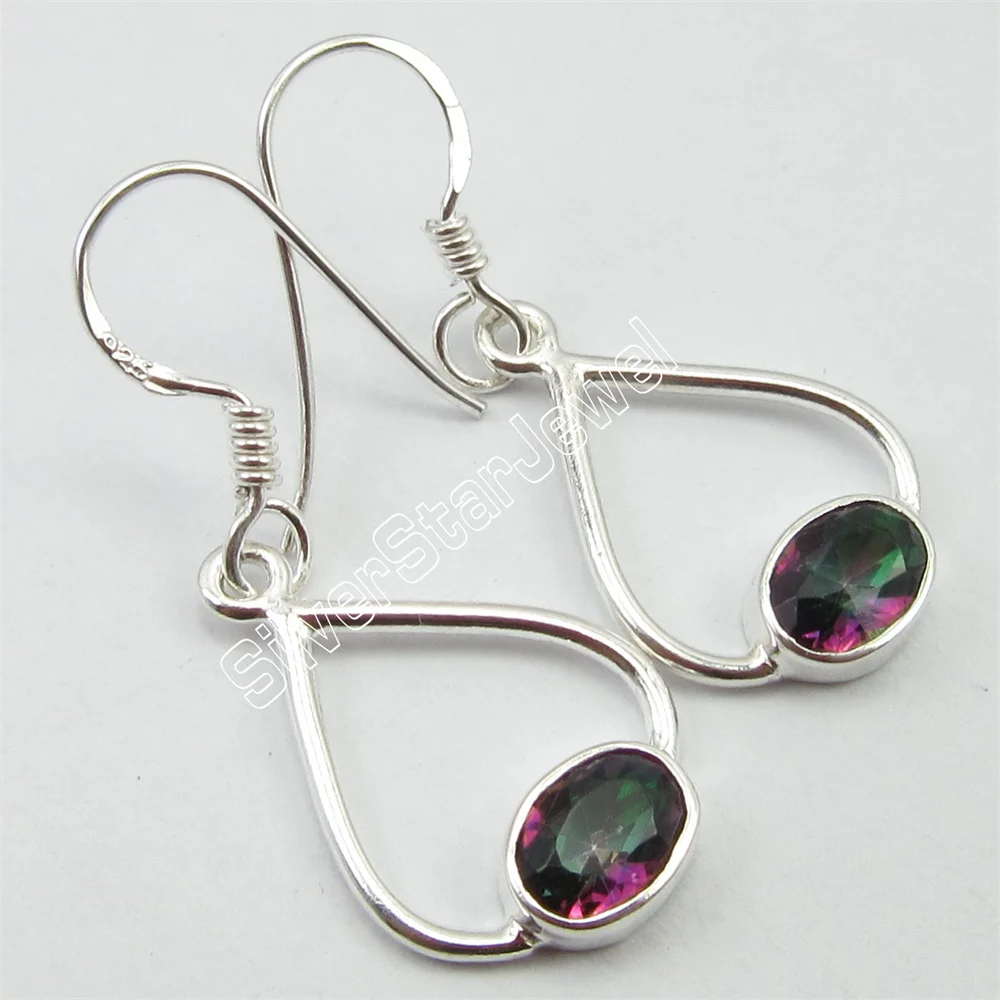 

Many Color Semi-precious Stone 2 DANGLING Earrings 1.3"