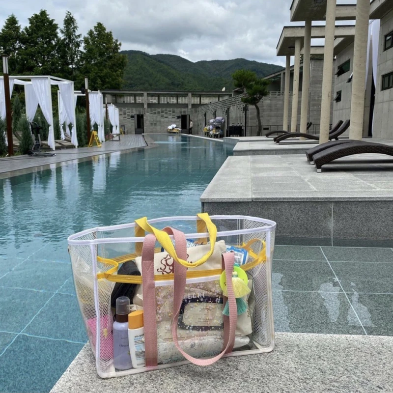 

Travel Portable Transparent Jelly Beach One Shoulder Portable Travel Bag PVC Waterproof Mother Wash Fitness Swimming Bag