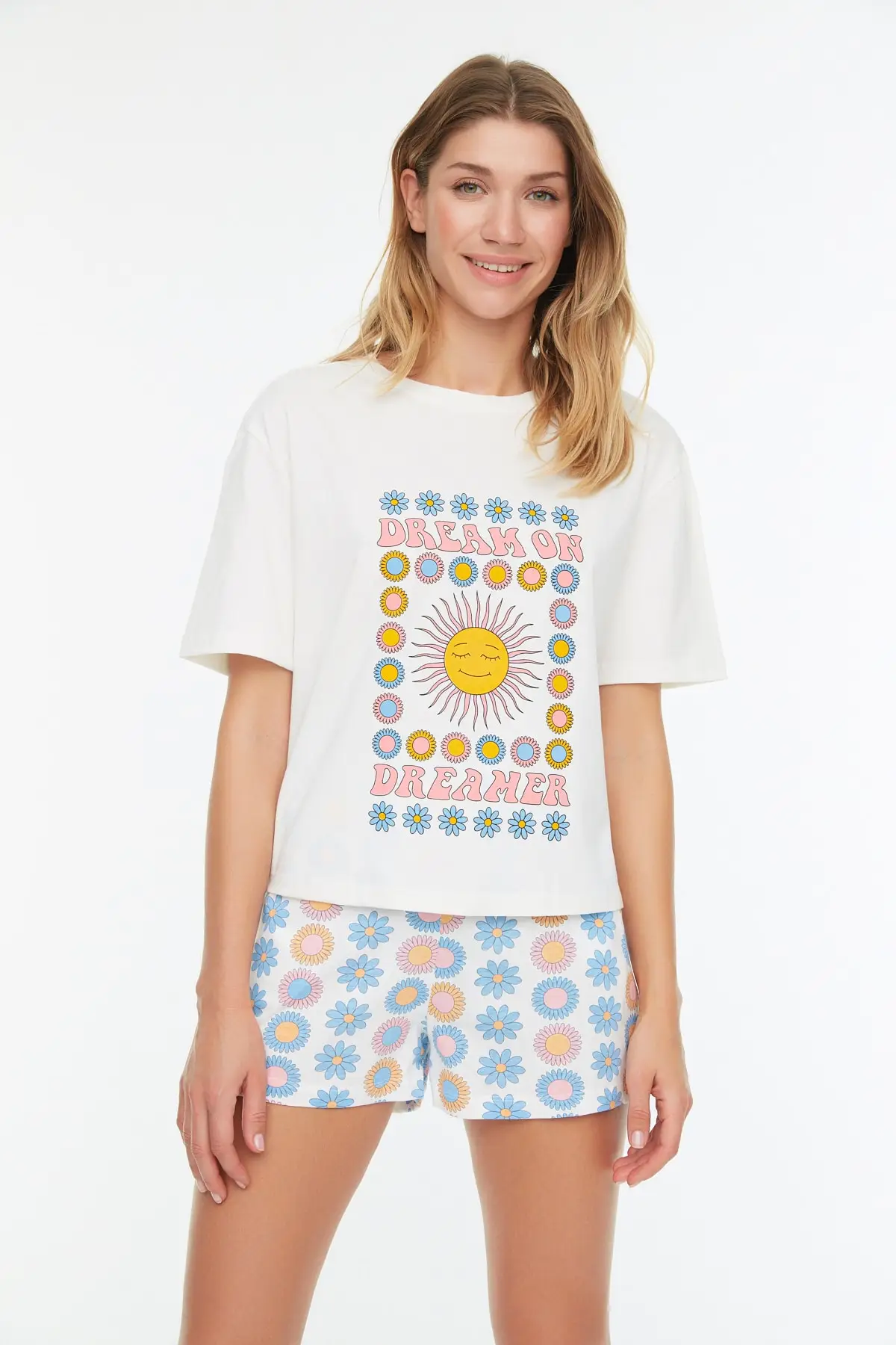 

Women's Pajamas Multi Colored Slogan Printed Knitted Sleep Lounge Pajamas Nightwear Nightwear Nightwear Nightwear Casual Home Clothing