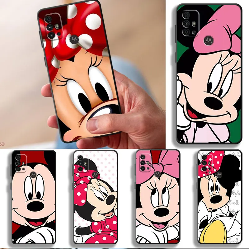 

Disney Mickey Minnie Mouse Phone Case for Motorola Moto G52 G71 G60S G82 G30 G31 G200 G50 G22 G51 G8 Black Luxury Shockproof