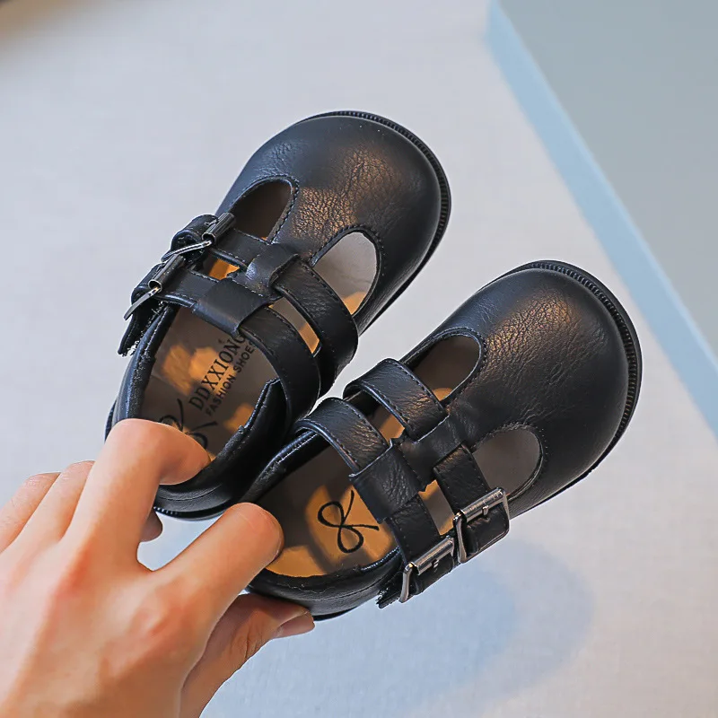 

Nice Kids Shoes Baby T Strap Leather Shoes for Girls Fashion Non-slip Toddlers 2022 Spring Autumn Children Buckle Strap Flats