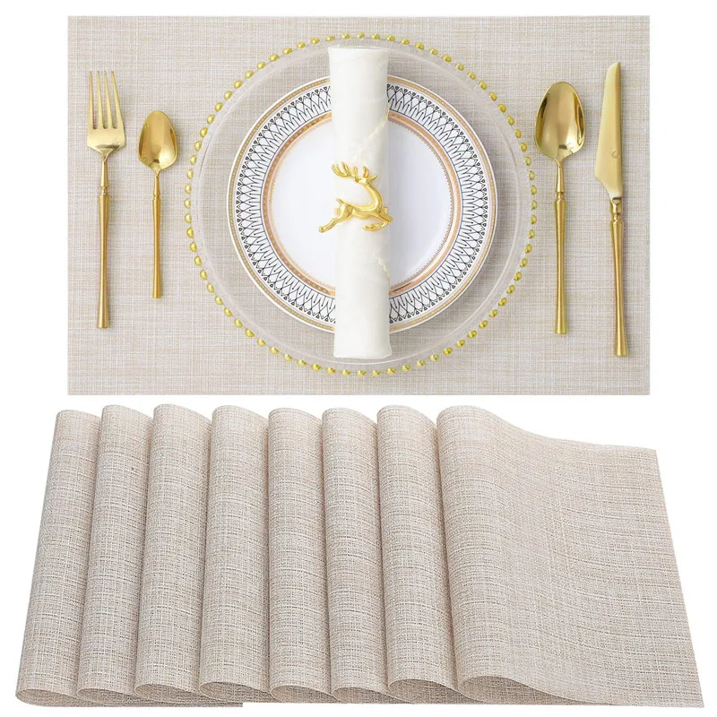 

GURIALY Placemats Set of 8 Heat-Resistant PVC Woven Stain Resistant Anti-Skid Table Mats Washable Durable for Kitchen Table