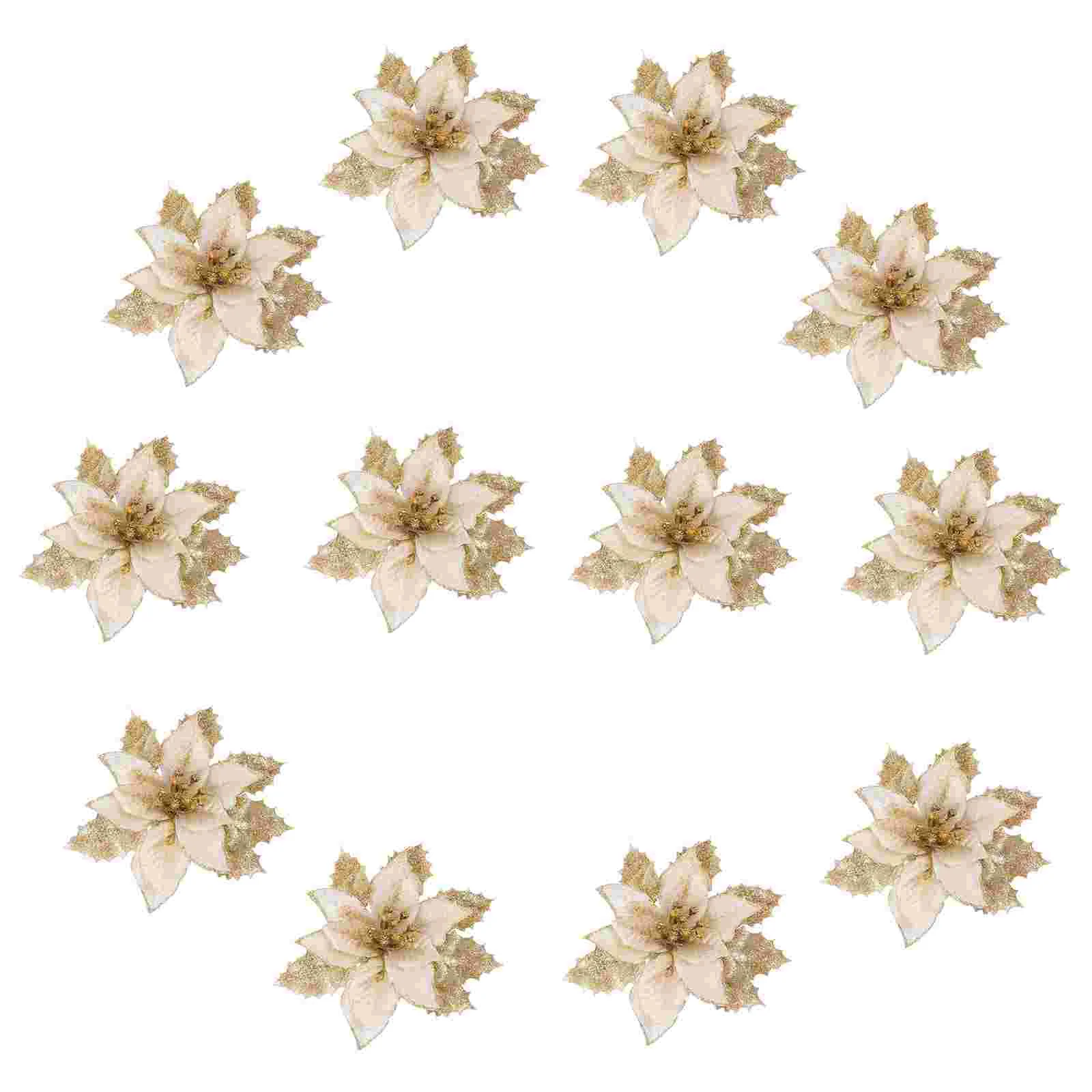 

Christmas Flowers Poinsettia Artificial Tree Ornaments Flower Decoration Poinsettias Ornament Pendant Glitter Bushesnew Year