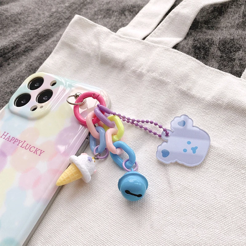 Fun Ice Cream Bear Keychain Ladies Fashion Cute Romantic Vintage Acrylic Keychain Charm Korea 90s Aesthetic Bag Phone Chain Gift