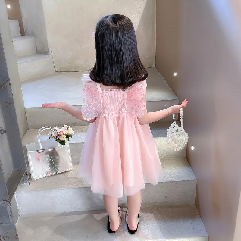 

Girls Princess Summer Dresses Toddler Baby Kids Ruffles Angel Wings Birthday Costume Children Elegant Party Pink Green Dress