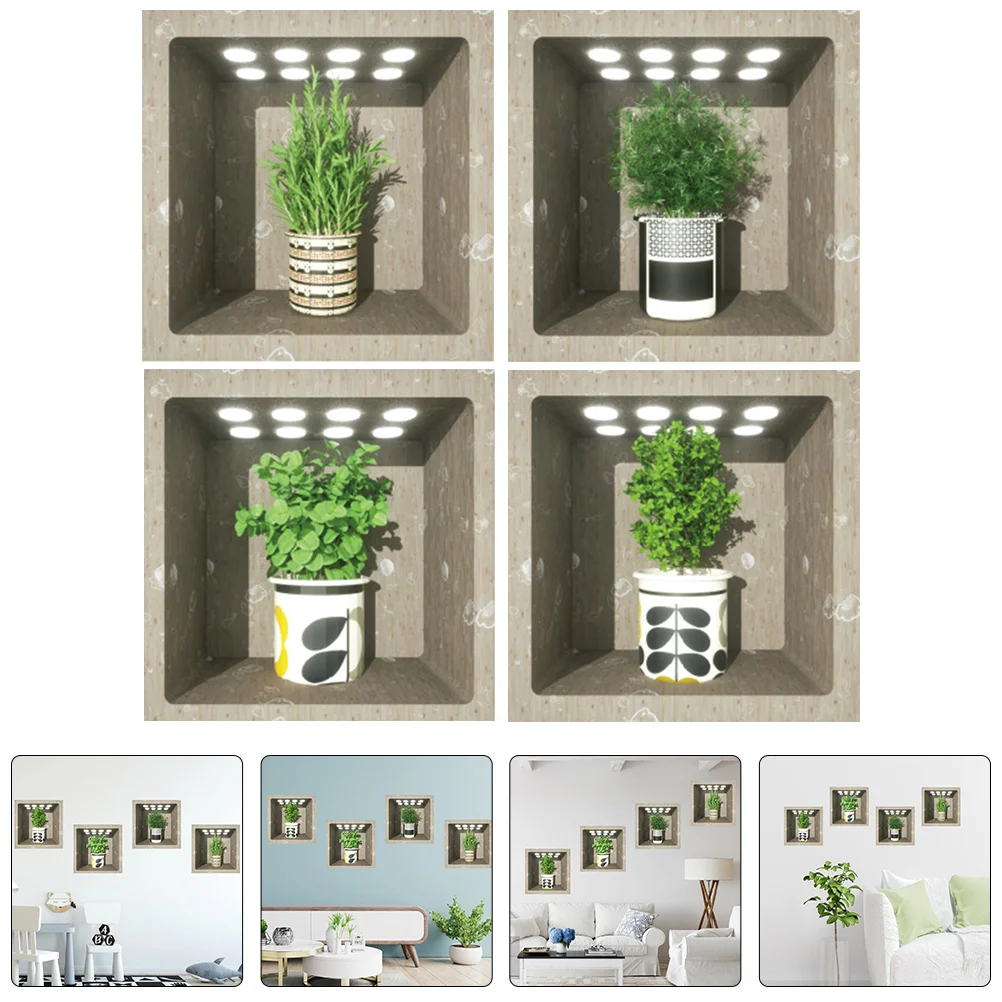 

4Pcs 3D Vase Wall Stickers Decorative Wall Decal Three-dimensional Sticker Wallpaper