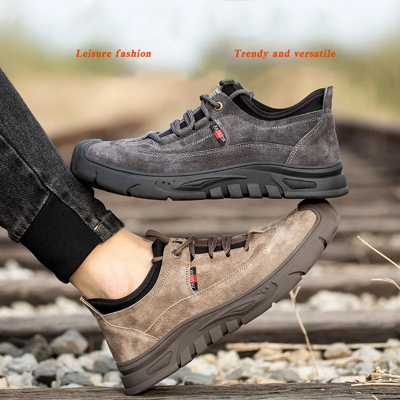 

New Labor Insurance Shoes Anti-Smashing Anti-Piercing Leather Wear-Resistant Steel Head Construction Site Work Shoes Men's Shoes