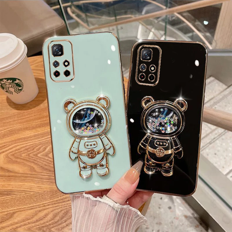 

Phone Case for Xiaomi Poco M5 Xiaomi Poco M4 Pro Xiaomi Poco M4 Xiaomi Poco M3 Plating Quicksand Astronaut Holder Phone Cover