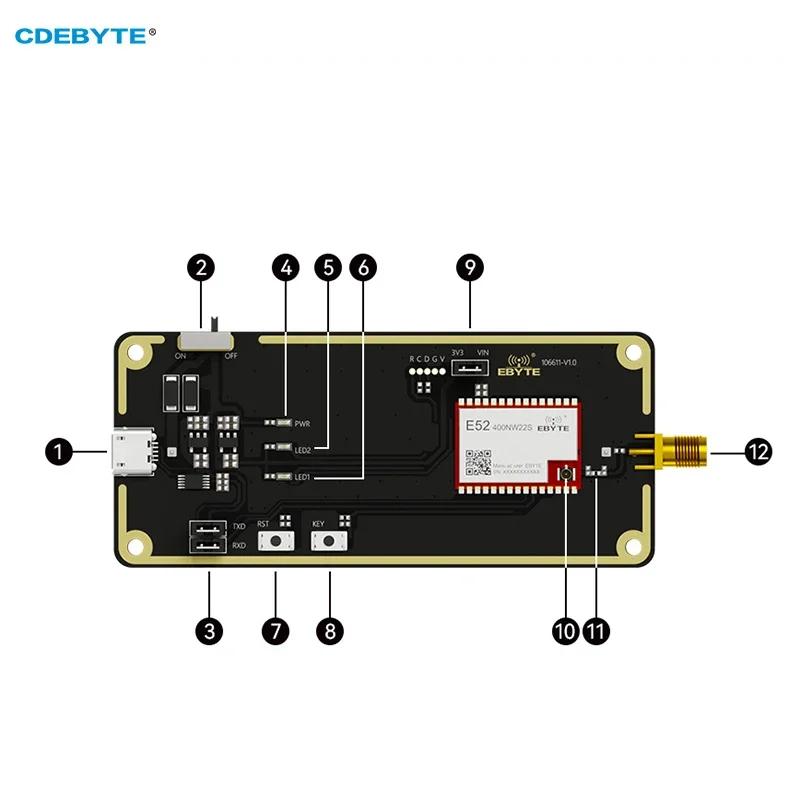 LoRa Mesh беспроводной модуль тестовая плата CDEBYTE E52-400NW22S-TB 433 МГц 22 дБм USB-интерфейс