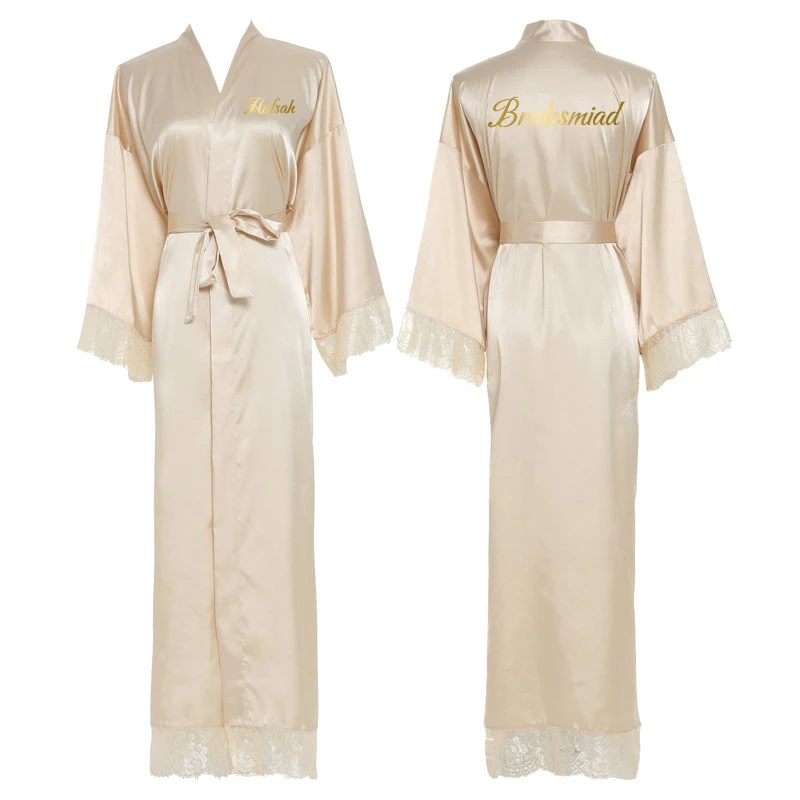 Customer Text New  Silk  Satin Lace Robes White Bridesmaid Bride Robes  Bridesmaid Robes Wedding  Long Robe  Bathrobe