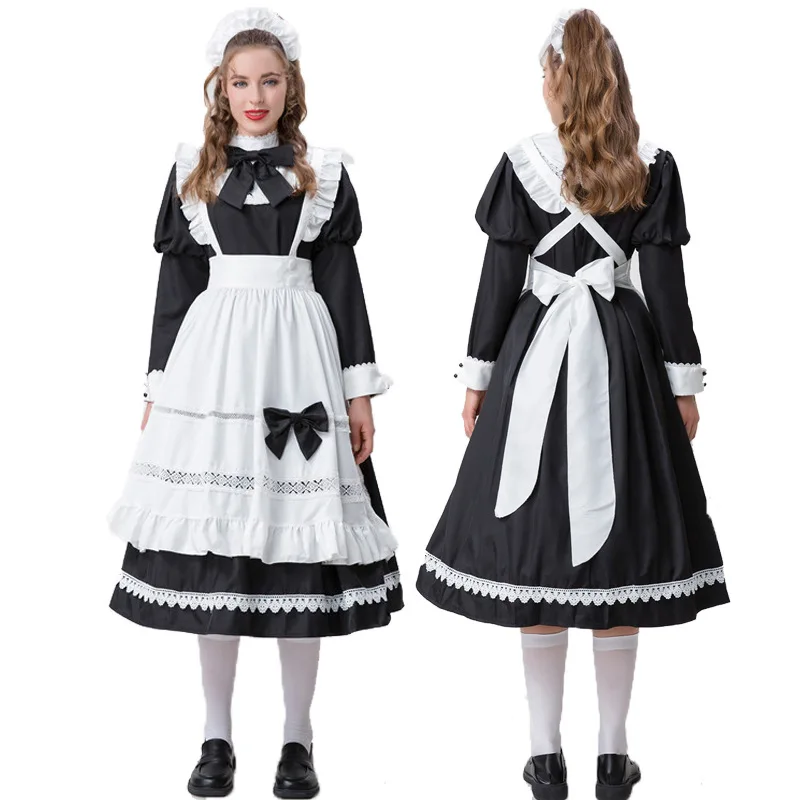 

Униформа на Хэллоуин, милое повседневное платье, черно-белое длинное платье для традиционной горничной, наряд горничной, костюм дволера для...