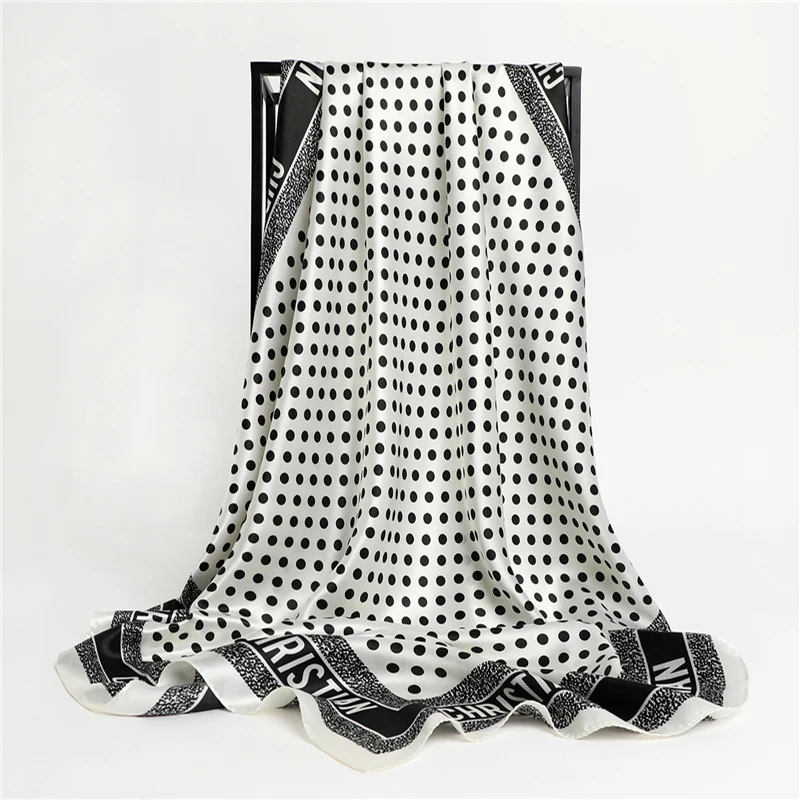 Luxury Brand Silk Satin Square Scarf Women Hijab Bandana Muslim Headscarves Shawl Wrap Ladies Headband Neckerchief Foulard 90cm