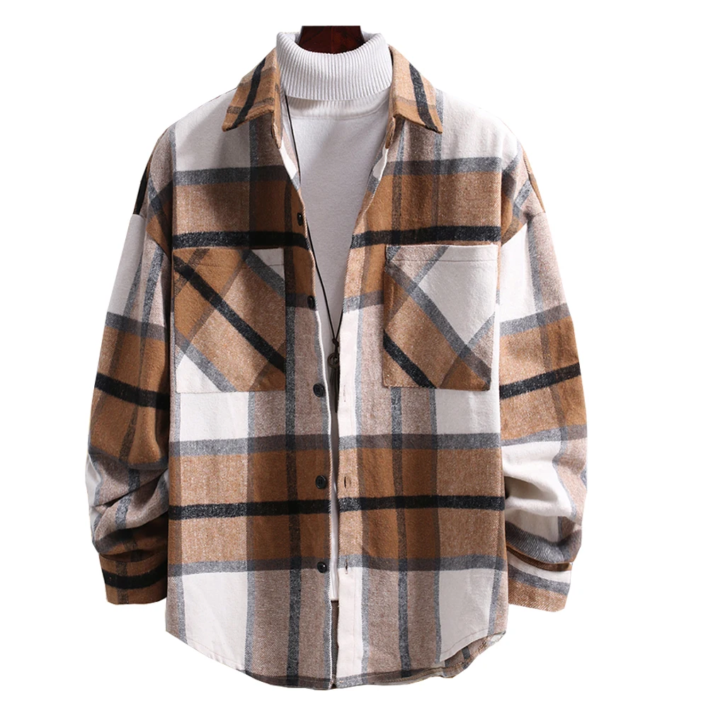Men's Plaid Shirts Long Sleeves Casual Cardigan Shirts Fashion Spring Autumn Shirts