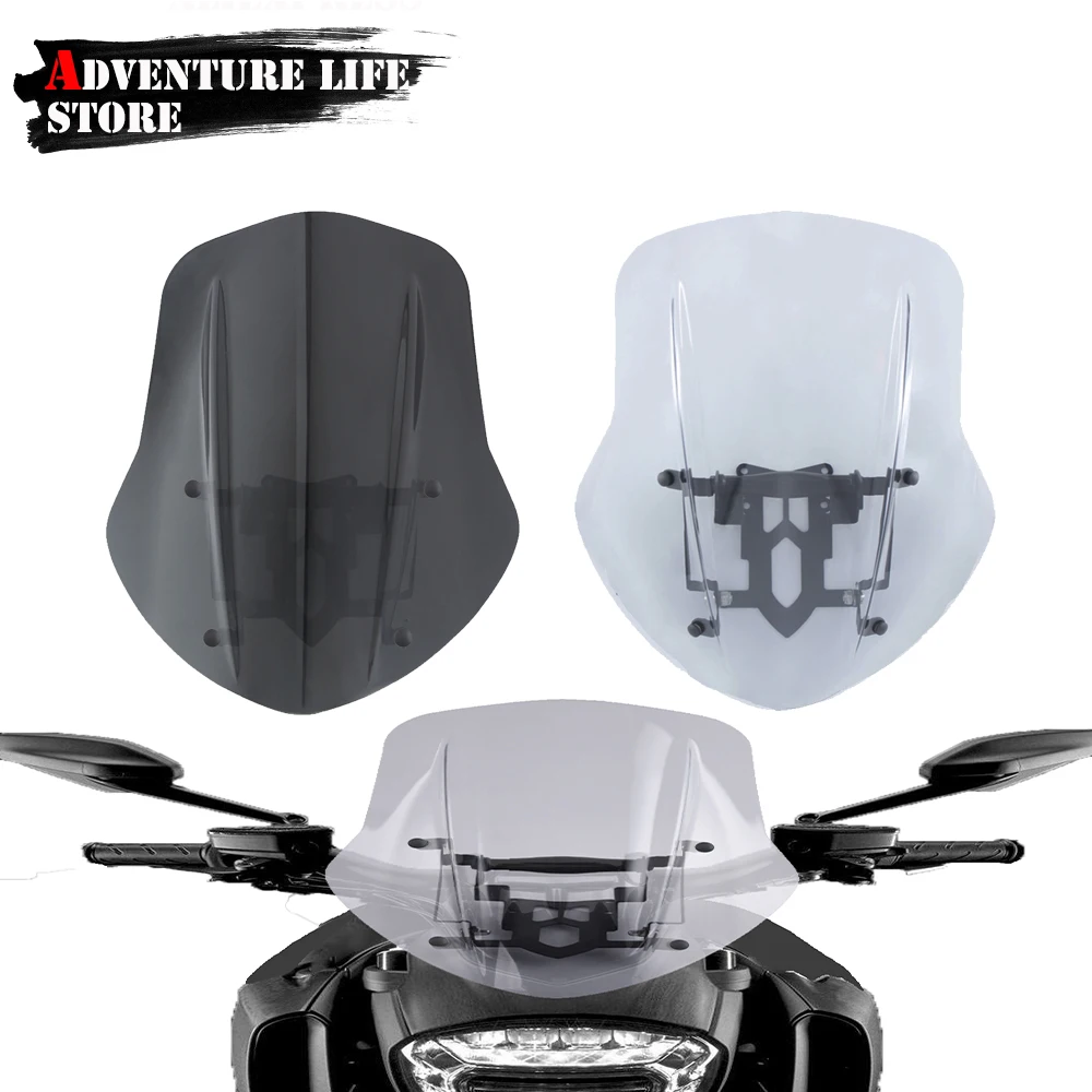 Windshield Windscreen With Adapter Mounting Bracket Kits For Ducati Diavel 2014-2018 Motorcycle Wind Screen Deflector Protector