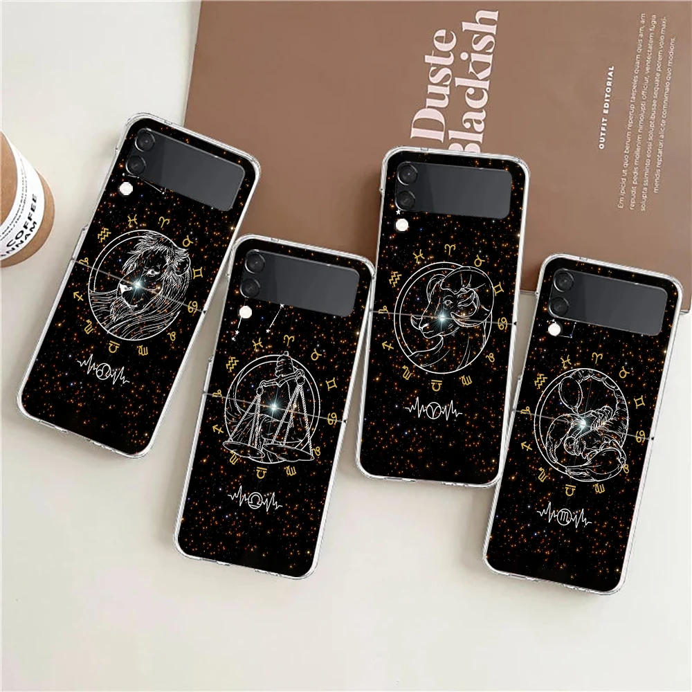 

Zodiac For Samsung Galaxy Z flip 4 Bag Transparent Phone Cover For Galaxy Z Flip 3 Case Shockproof Hard PC Shell Coque Capas Bag