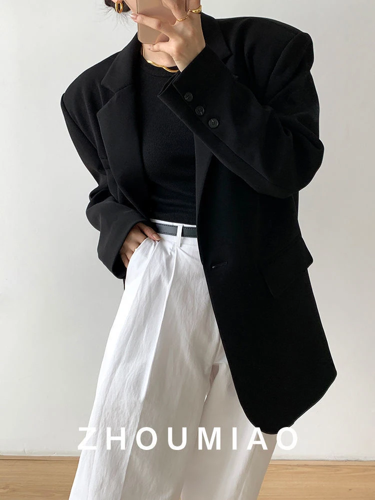 Elegant Women Loose Blazer Office Lady Long Sleeve Classic Coat Female Basic Suit Jacket Casual Solid Work Blazers Outwear 2023