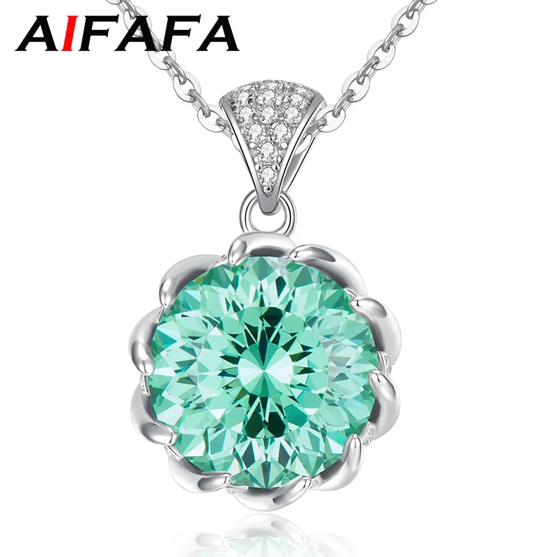 

AIFAFA 100% S925 Sterling Silver Green Pink Diamond Necklace Pendant 7.5 Carat High Grade Neck Chain Fine Jewelry Wholesale