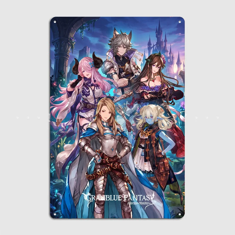 Фото Постер с персонажами Granblue Fantasy, металлическая табличка, декор для спальни, дома, бара, настенные украшения для комнаты, индивидуальные постеры №2