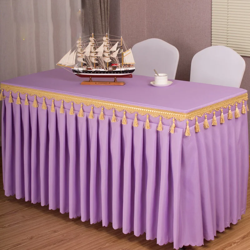 

New Rectangle Table Baby Showers Party Wedding Banquet Table Skirt Tablecloth Decorate Solid Color Table Skirt Cover Tableware C