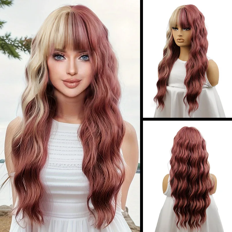 Синтетические длинные смешанные коричневые парики 26 дюймов вьющиеся волнистые