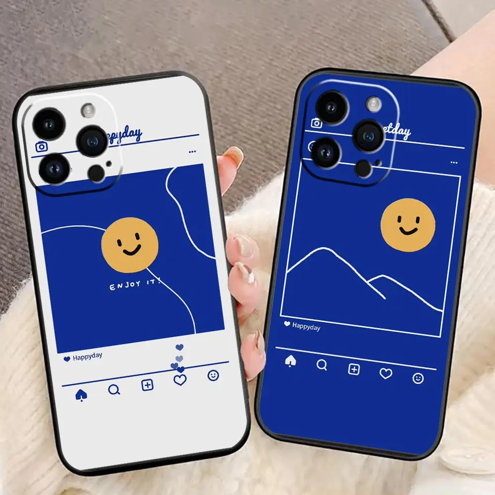 

Case For Apple 14 13 12 11 Pro XS Max Mini X XR SE 2020 2022 8 7 6S 6 Plus 5 5S Case Capa Funda Coque Klein Blue Smiley Face