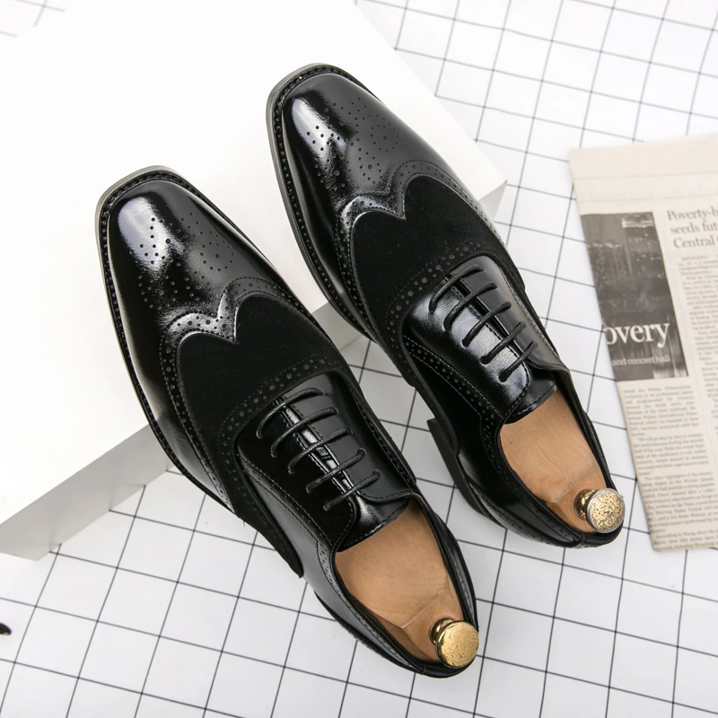 

Luxury Italian Formal Shoes Men's Oxford Leather Brogue Fashion Wingtip Black Lace Up Wedding Office Dress Shoes Men's 38-48