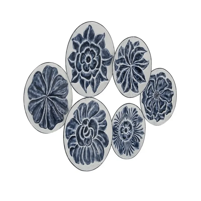 

Blue Metal Plate Wall Decor with Embossed Details For Home Wall Decoration