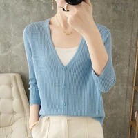 spring and summer ladies new hollow knitted cardigan fashion thin section sunscreen clothing ice silk breathable exquisite top