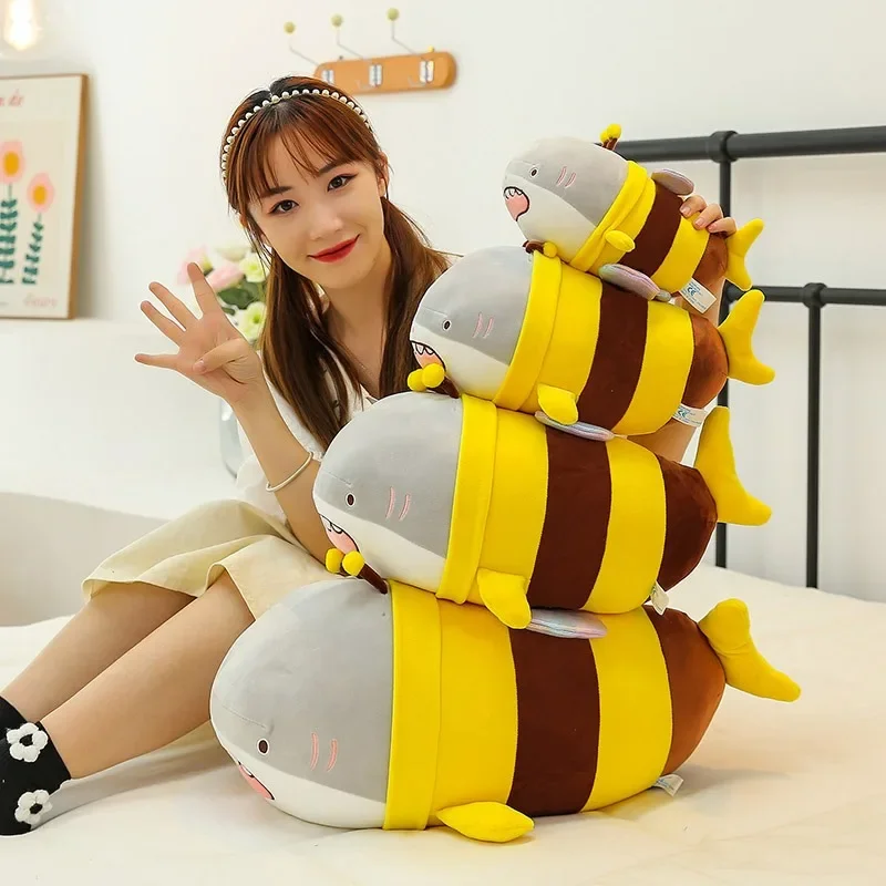 

28-60 Cm Funny Shark Bee Plush Toy Stuffed Kawaii Cute Soft Shark Bee Doll Pillow Cushion Toy Birthday Christmas Gift